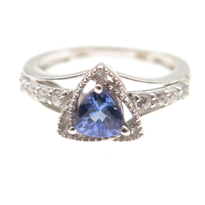 Chuck Clemency 925 Sterling Silver Real Tanzanite & White Topaz Ring Size 8.25