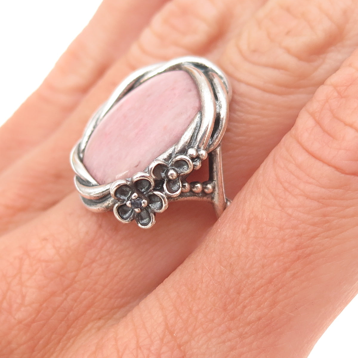 Pandora 925 Sterling Silver Real Rhodonite Wanda's Garden Ring Size 5