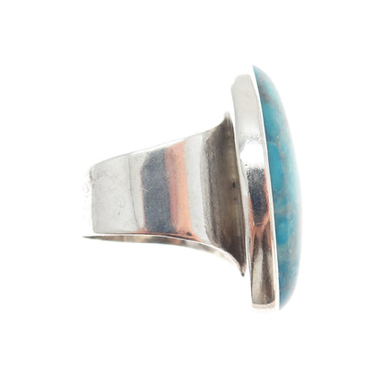 950 Silver Vintage Real Cabochon Dyed Howlite Turquoise Ring Size 7.75