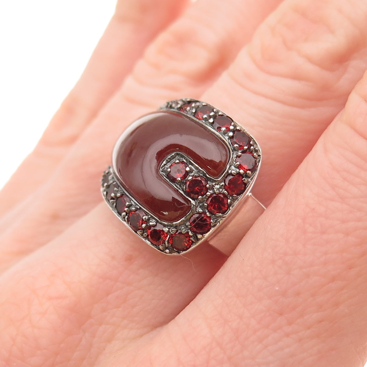 Chapal Zenray Sterling Silver Real Carnelian & Red Garnet Overlap Ring Size 7