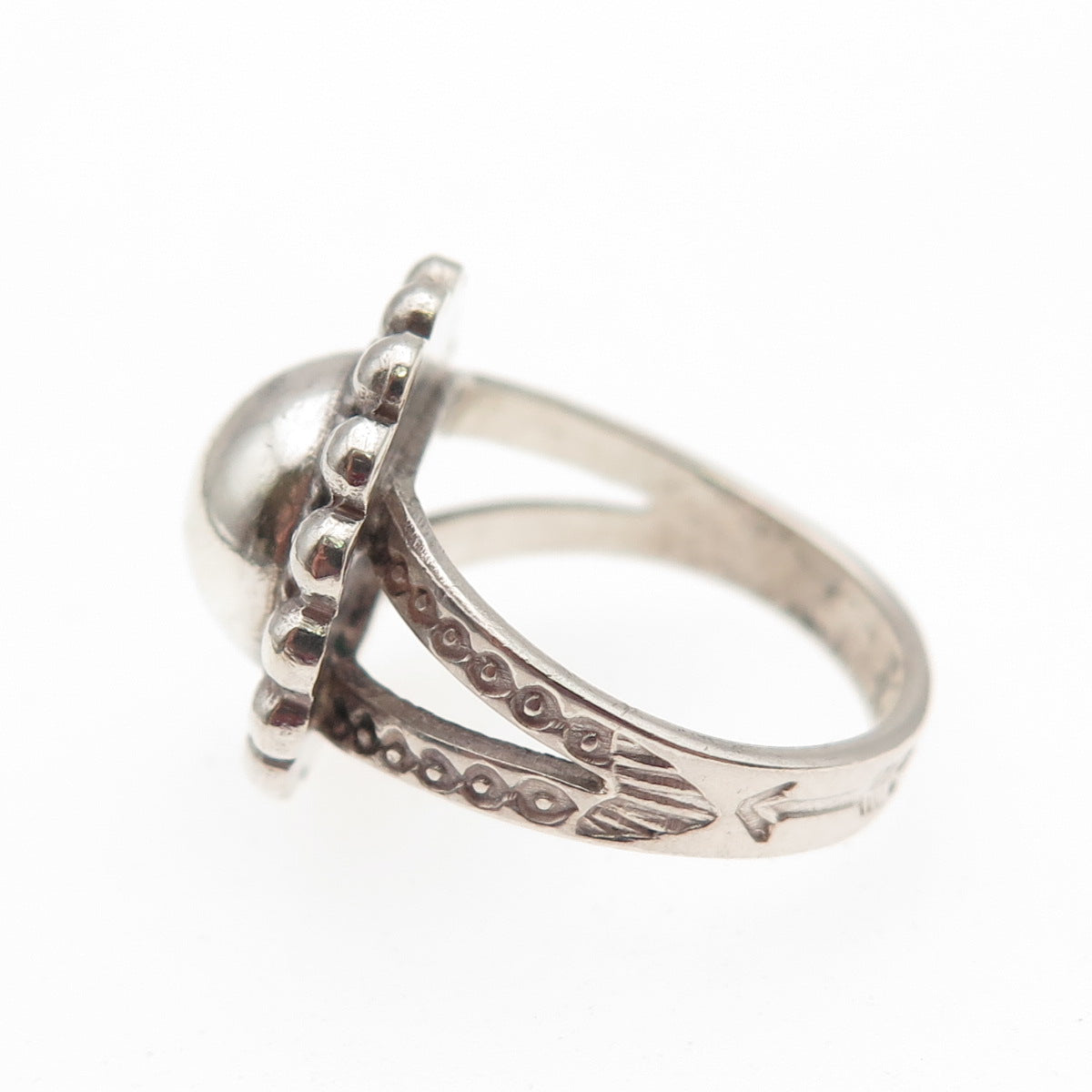 Old Pawn 925 Sterling Silver Vintage Southwestern Sun Beaded Tribal Ring Size 4