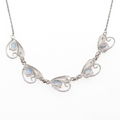 925 Sterling Silver Antique Art Deco Apalite Filigree Chain Necklace 16"