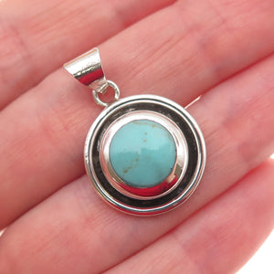 925 Sterling Silver Vintage Mexico Real Turquoise Modernist Charm Pendant
