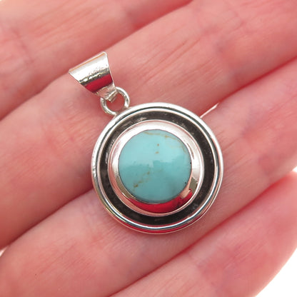 925 Sterling Silver Vintage Mexico Real Turquoise Modernist Charm Pendant