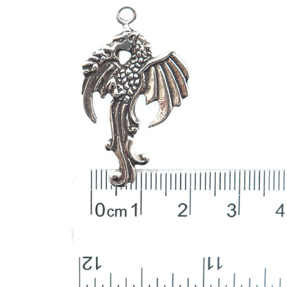 SUNWEST 925 Sterling Silver Vintage Dragon Oxidized Charm Pendant