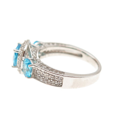 925 Sterling Silver Blue & White C Z Ring Size 5.25