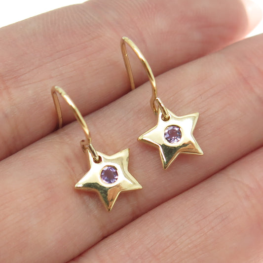 DBJ DEE BERKLE 925 Sterling Silver Gold Plated Real Round Amethyst Star Earrings