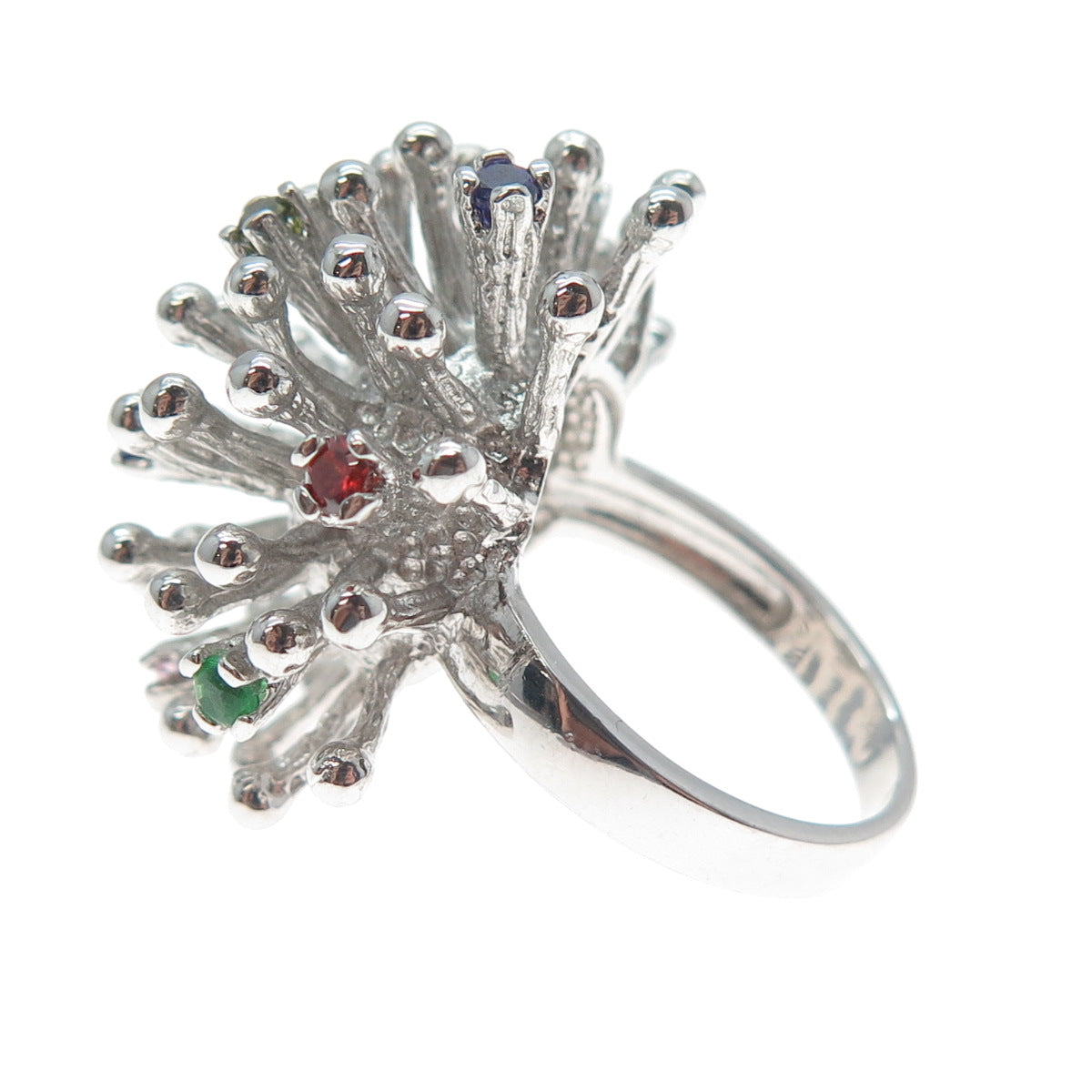 925 Sterling Silver Round-Cut Multi-Color C Z Starburst Firework Ring Size 6.25