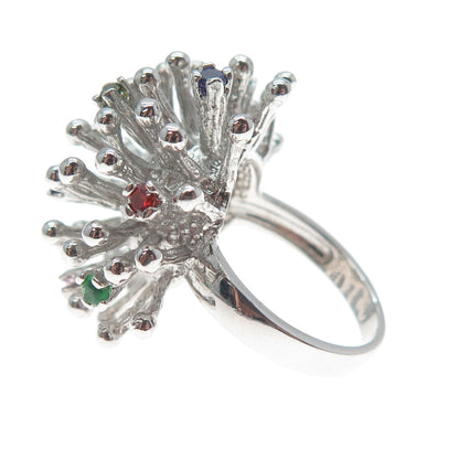 925 Sterling Silver Round-Cut Multi-Color C Z Starburst Firework Ring Size 6.25