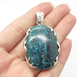 925 Sterling Silver Vintage Real Chrysocolla Gemstone Pendant