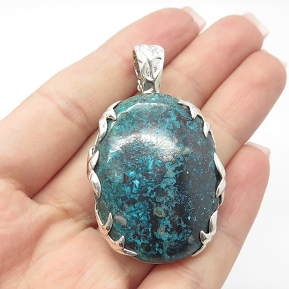 925 Sterling Silver Vintage Real Chrysocolla Gemstone Pendant