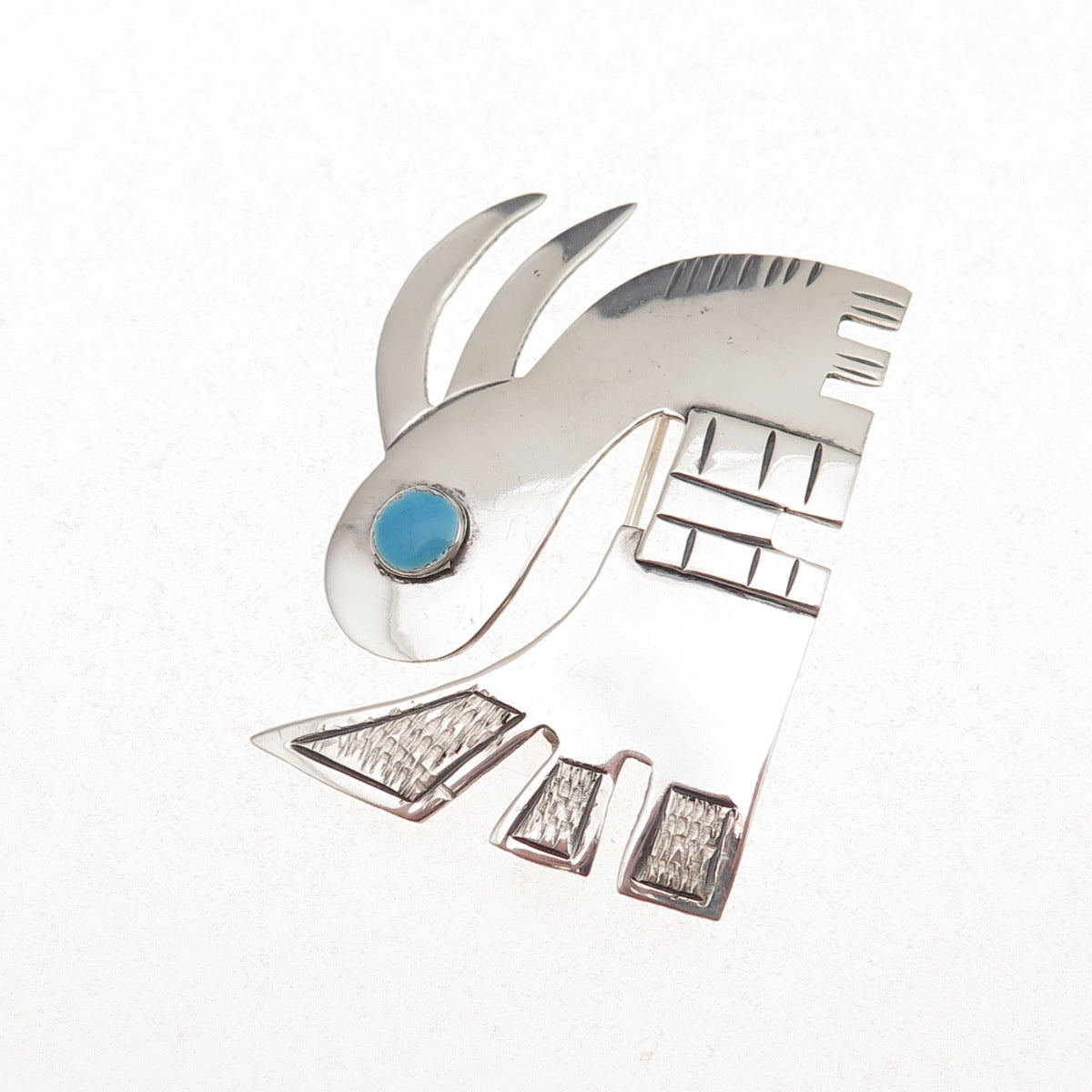 925 Sterling Silver Vintage Perubian Enamel Rabbit Oxidized Pin Brooch