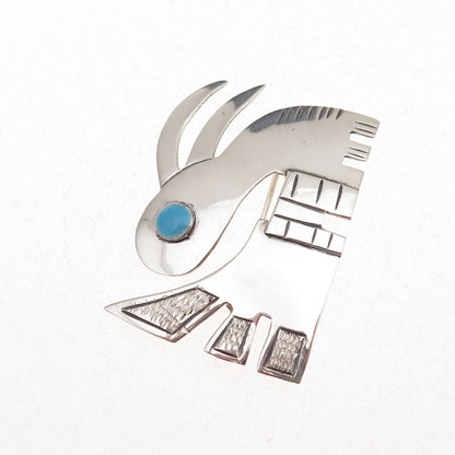 925 Sterling Silver Vintage Perubian Enamel Rabbit Oxidized Pin Brooch