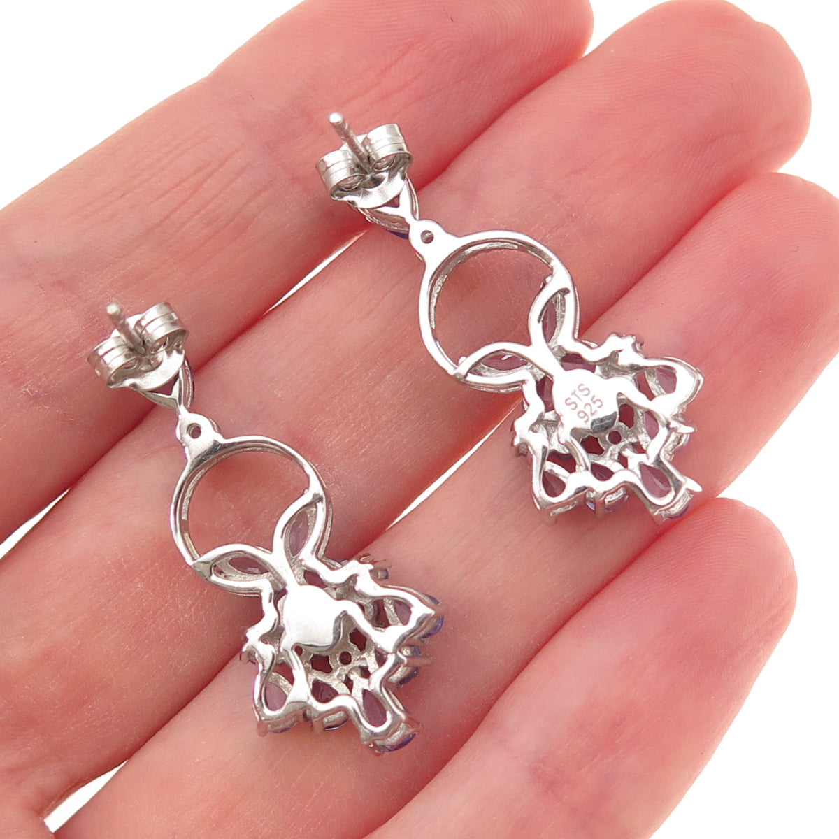 Chuck Clemency 925 Sterling Silver Real Tanzanite Dangle Earrings