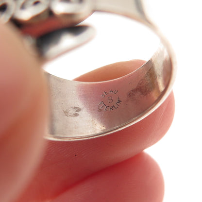 Beau Sterling Silver Antique Art Deco Heart Adjustable Oxidized Ring Size 5.25
