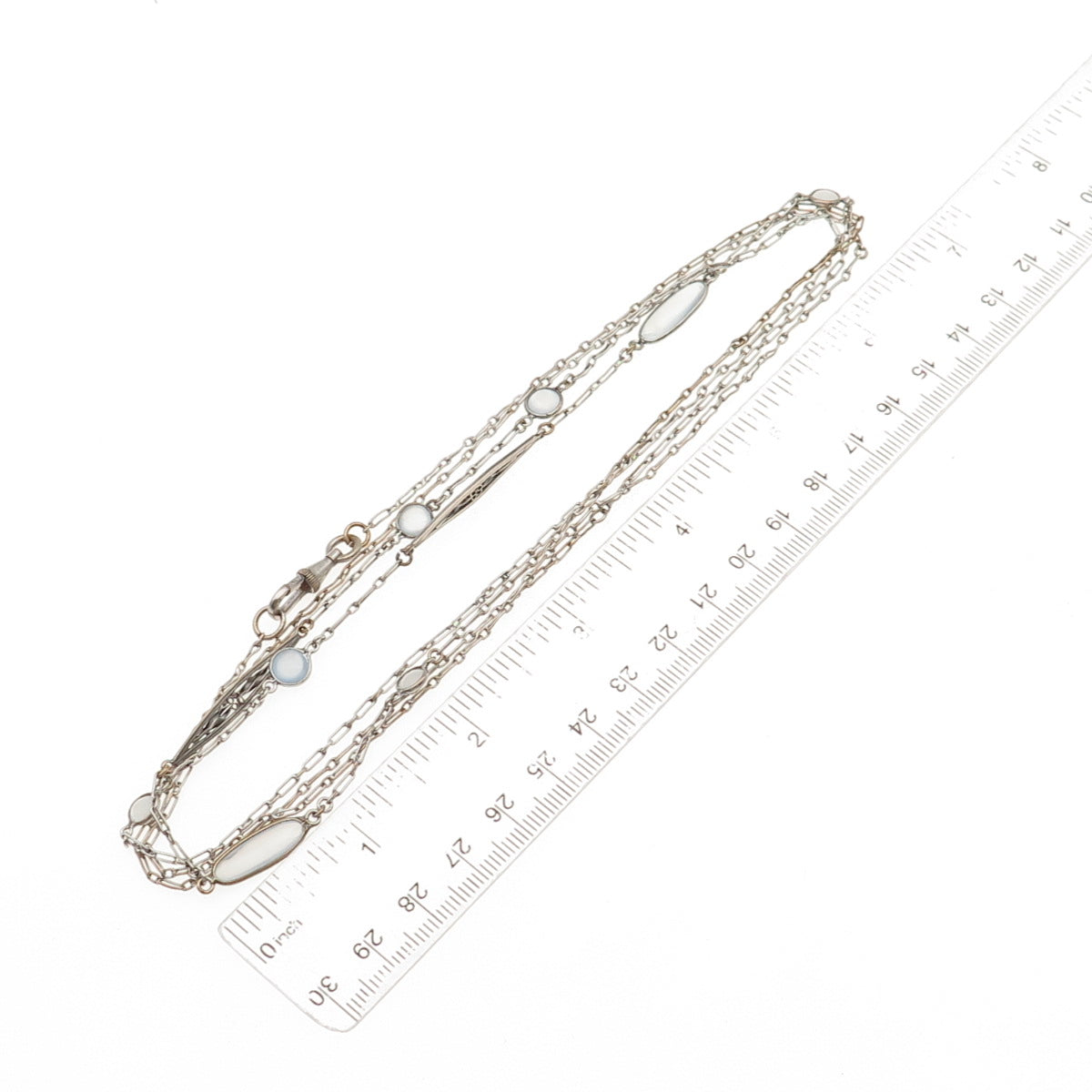 Silver-Tone Antique Art Deco Opalite Long Chain Necklace 56"