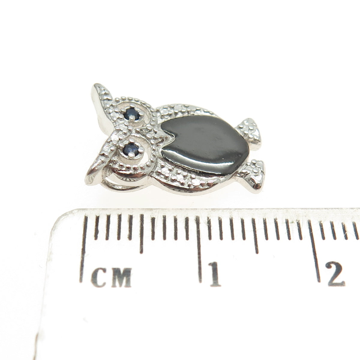 ROSS SIMONS 925 Sterling Silver Vintage Obsidian & Sapphire Gem Wise Owl Pendant