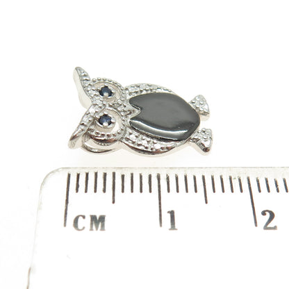 ROSS SIMONS 925 Sterling Silver Vintage Obsidian & Sapphire Gem Wise Owl Pendant