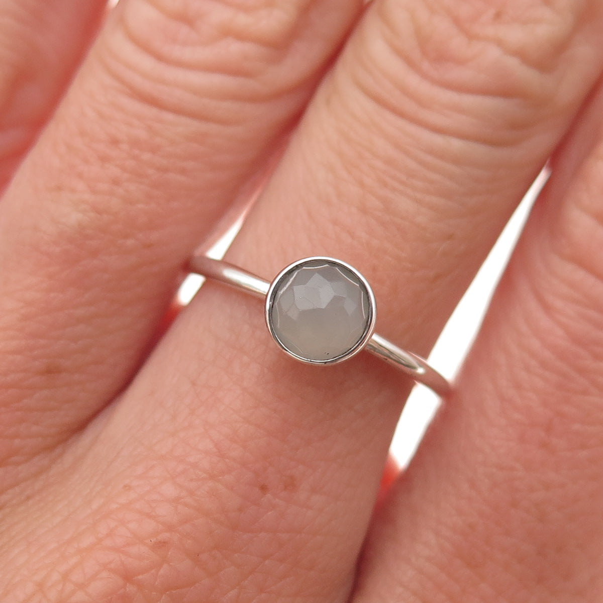 Pandora 925 Sterling Silver Real Gray Moonstone June Birthday Blooms Ring Size 7