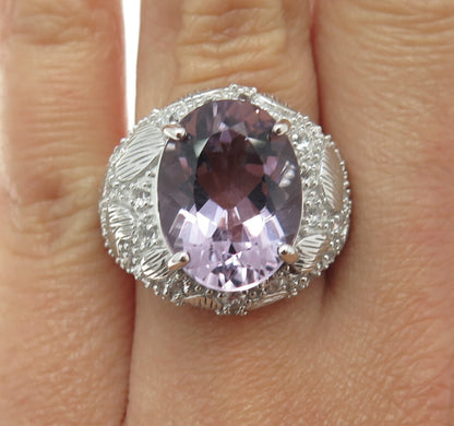 DSMK 925 Sterling Silver Oval-Cut Amethyst & White Topaz Gem Dome Ring Size 7