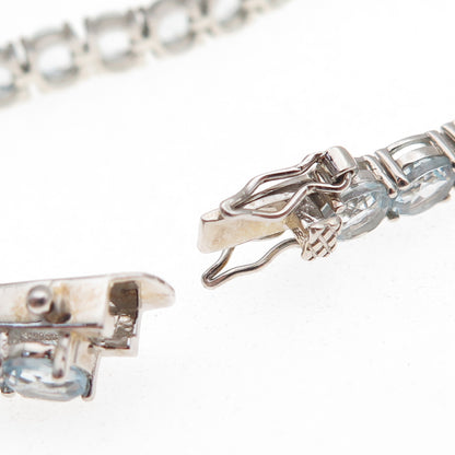 Han 925 Sterling Silver Real Round-Cut Blue Topaz Bracelet 7"