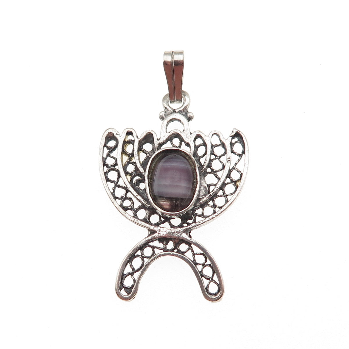 925 Sterling Silver Vintage Murano Glass Menorah Oxidized Charm Pendant