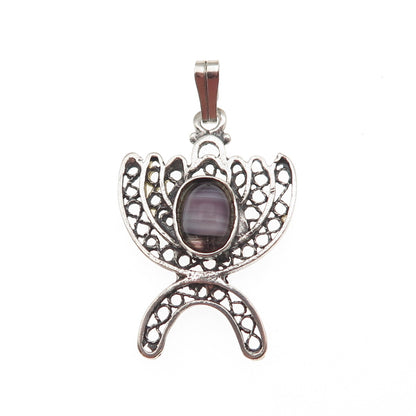 925 Sterling Silver Vintage Murano Glass Menorah Oxidized Charm Pendant