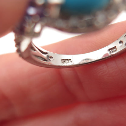 Chuck Clemency 925 Sterling Silver Real Turquoise Tanzanite Topaz Ring Size 8.25