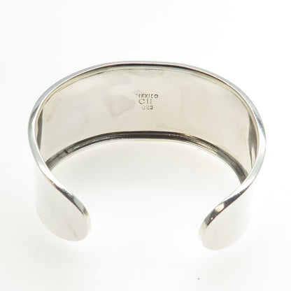 925 Sterling Silver Vintage Mexico Carnelian Gem Adjustable Cuff Bracelet 6.75"