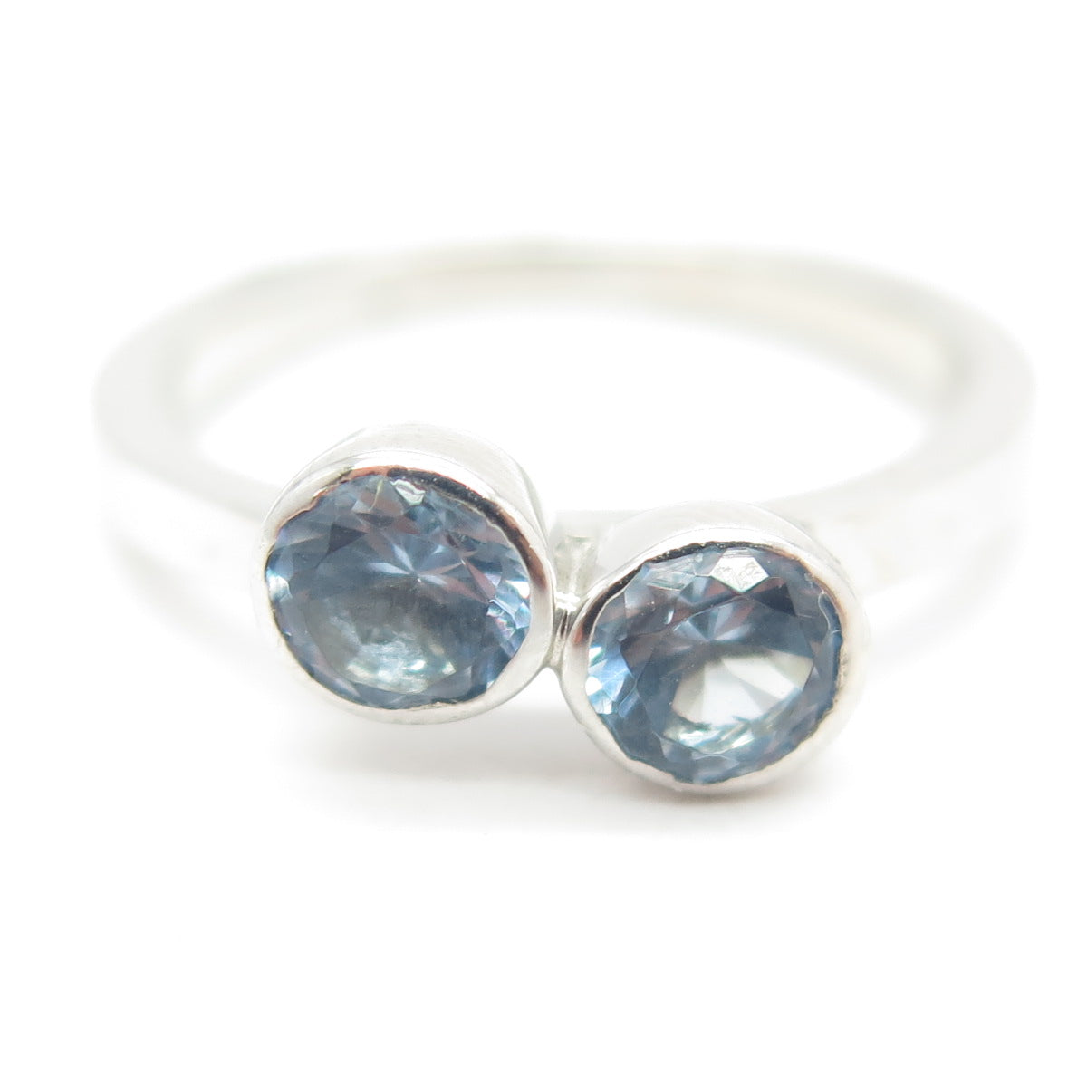 925 Sterling Silver Real Round-Cut Blue Topaz Ring Size 4.75