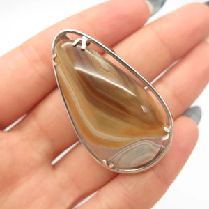 925 Sterling Silver Vintage Israel Real Agate Gemstone Pin Brooch