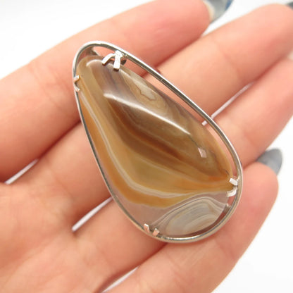 925 Sterling Silver Vintage Israel Real Agate Gemstone Pin Brooch