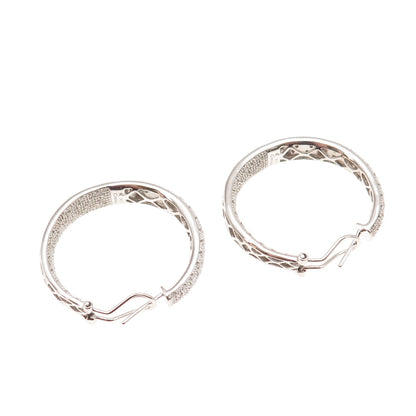 925 Sterling Silver Real Round-Cut Diamond In & Out Hoop Earrings