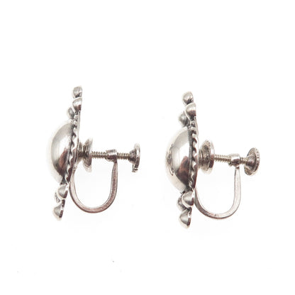 925 Sterling Silver Antique Art Deco Oxidized Beaded Screw Back Earrings