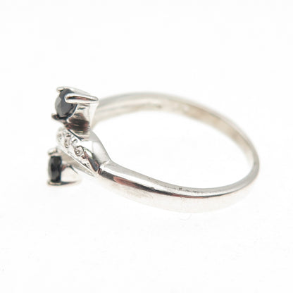 925 Sterling Silver Real Diamond Accent & Sapphire Bypass Ring Size 7