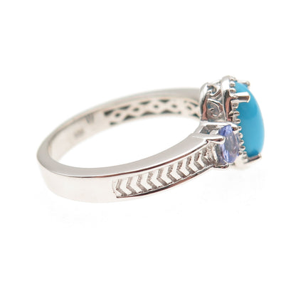 Chuck Clemency 925 Sterling Silver Real Turquoise & Tanzanite Ring Size 8