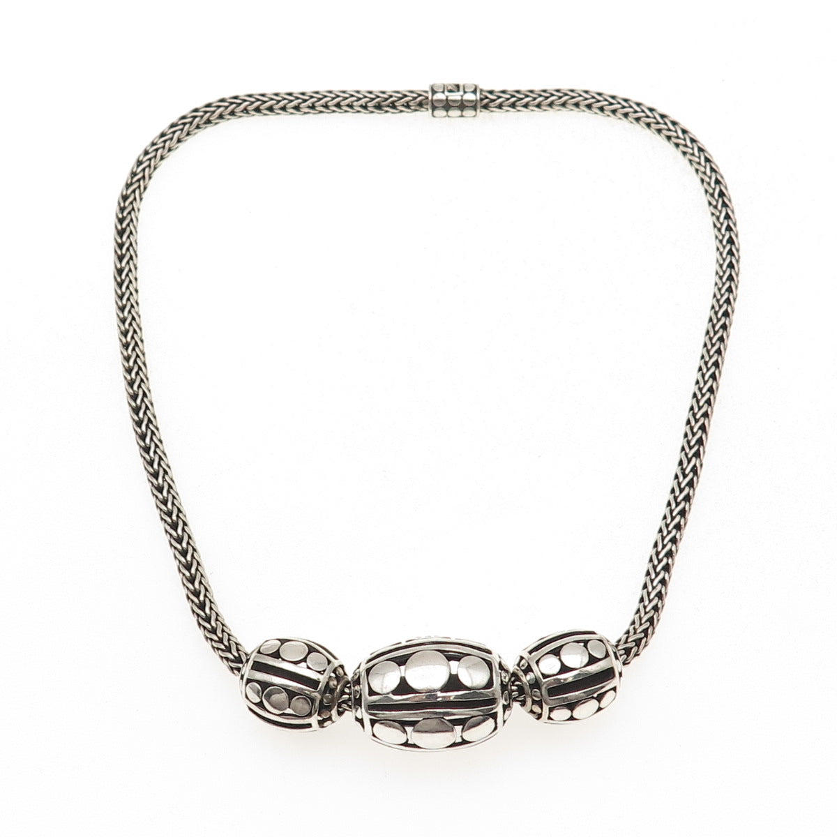 John Hardy Sterling Silver Vintage Kali Dot Beads Woven Icon Chain Necklace 16"