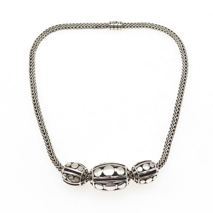 John Hardy Sterling Silver Vintage Kali Dot Beads Woven Icon Chain Necklace 16"