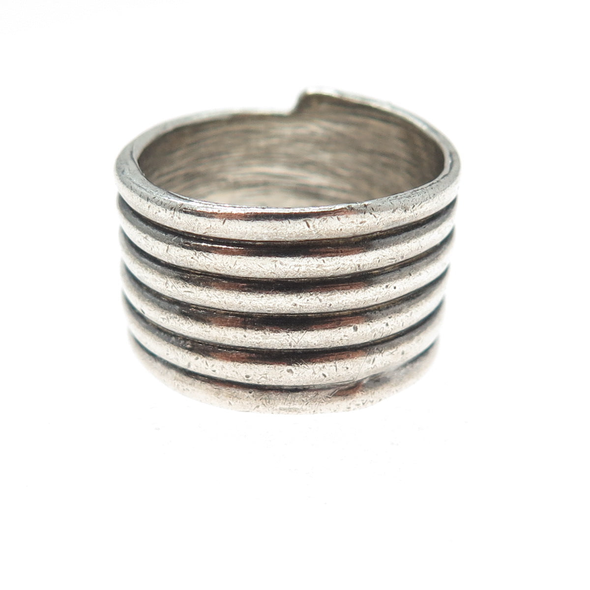 925 Sterling Silver Vintage Modernist Spiral Oxidized Ring Size 7.25