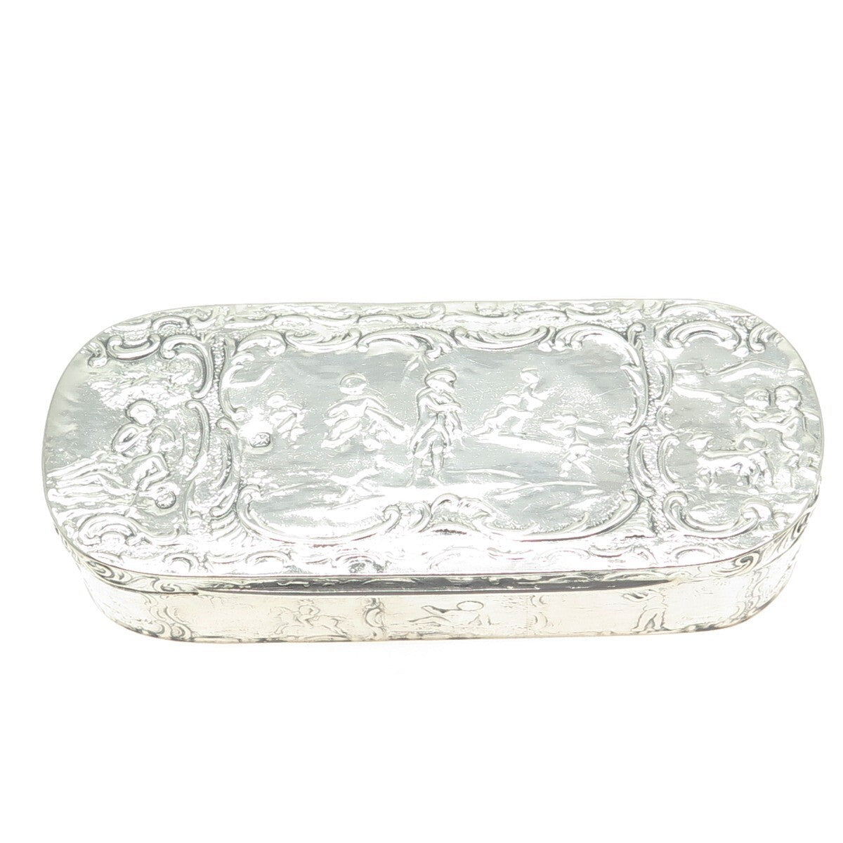 930 Silver Antique Art Deco Netherlands Genre Scene Collectable Tobacco Box