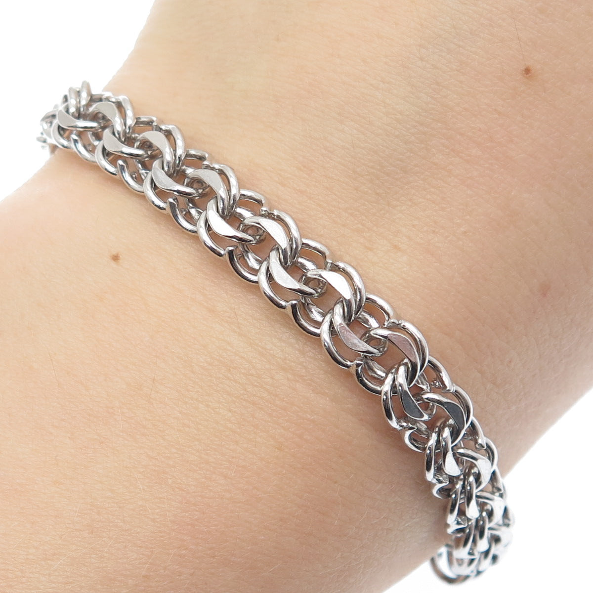 925 Sterling Silver Antique Art Deco Bismark Link Bracelet 7.5"