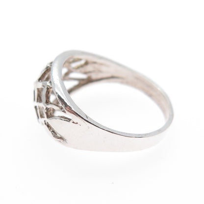 925 Sterling Silver Vintage Modernist Cage Ring Size 7.25