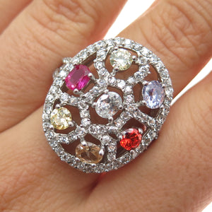 925 Sterling Silver Multi-Color C Z Cluster Ring Size 9.5
