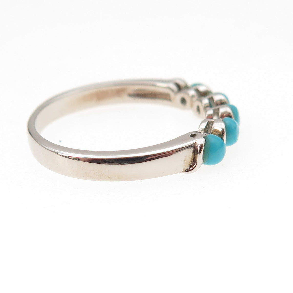 925 Sterling Silver Real Sleeping Beauty Turquoise Beaded Band Ring Size 8