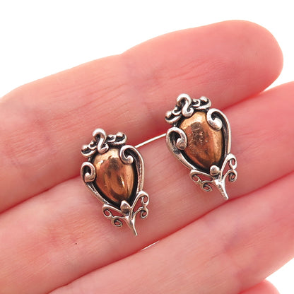 Carolyn Pollack 925 Sterling Silver 2-Tone Vintage Floral Oxidized Earrings