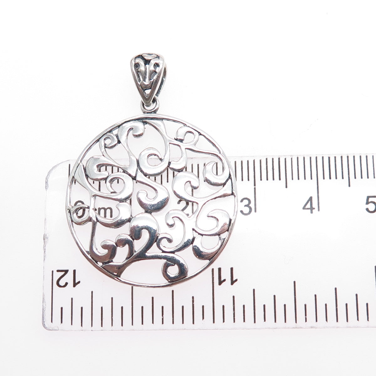 925 Sterling Silver Vintage Ornate Round Pendant