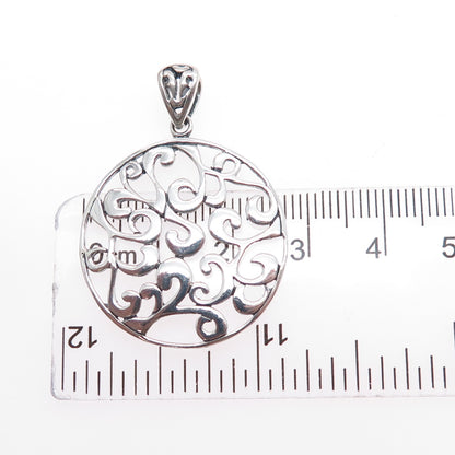 925 Sterling Silver Vintage Ornate Round Pendant