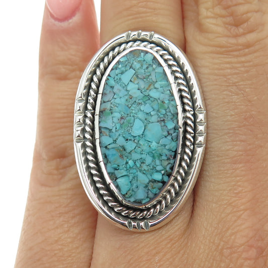 PATRICIA PLATERO Old Pawn Sterling Vintage Navajo Turquoise Inlay Ring Size 6.75