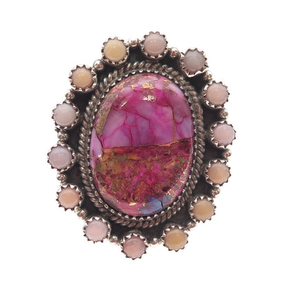 925 Sterling Silver Vintage Real Pink Mohave Turquoise Conch Shell Ring Size 9.5