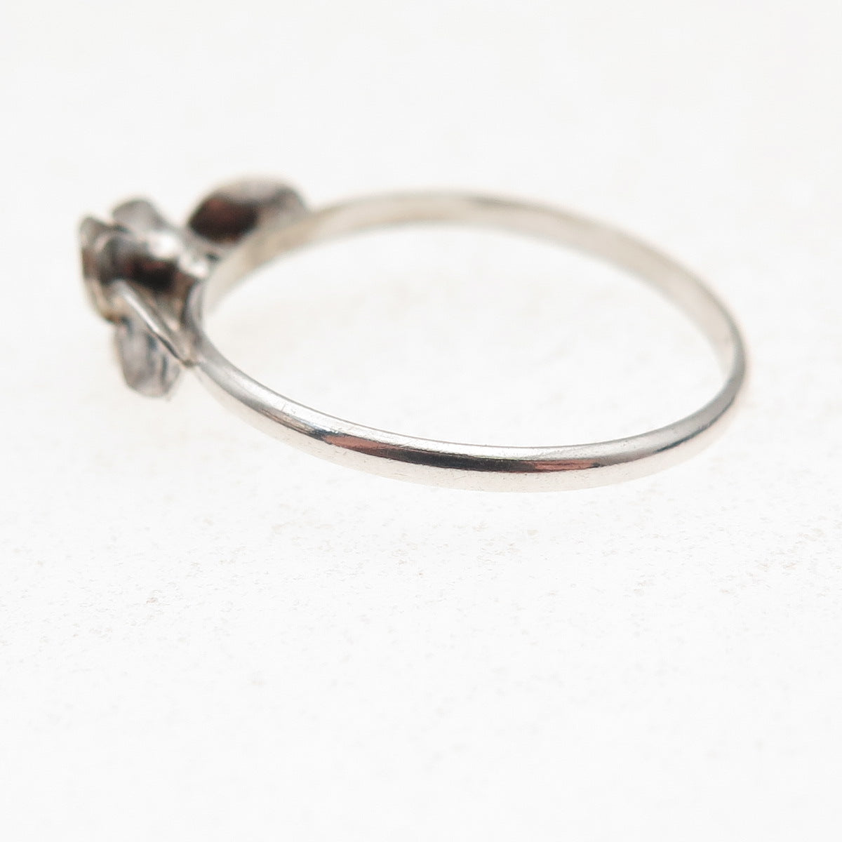 925 Sterling Silver Vintage Real Ruby Rose Flower Oxidized Ring Size 7.75